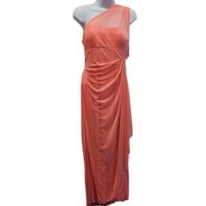 David’s Bridal Peach/Coral One Shoulder Draped Formal Gown Size 8 NWT